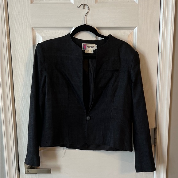 Vintage 80s 100% black silk blazer by Prophecy - Picture 1 of 6